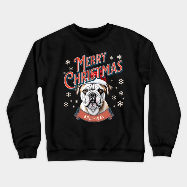 Bulldog Merry Christmas Crewneck Sweatshirt by Craftycarlcreations